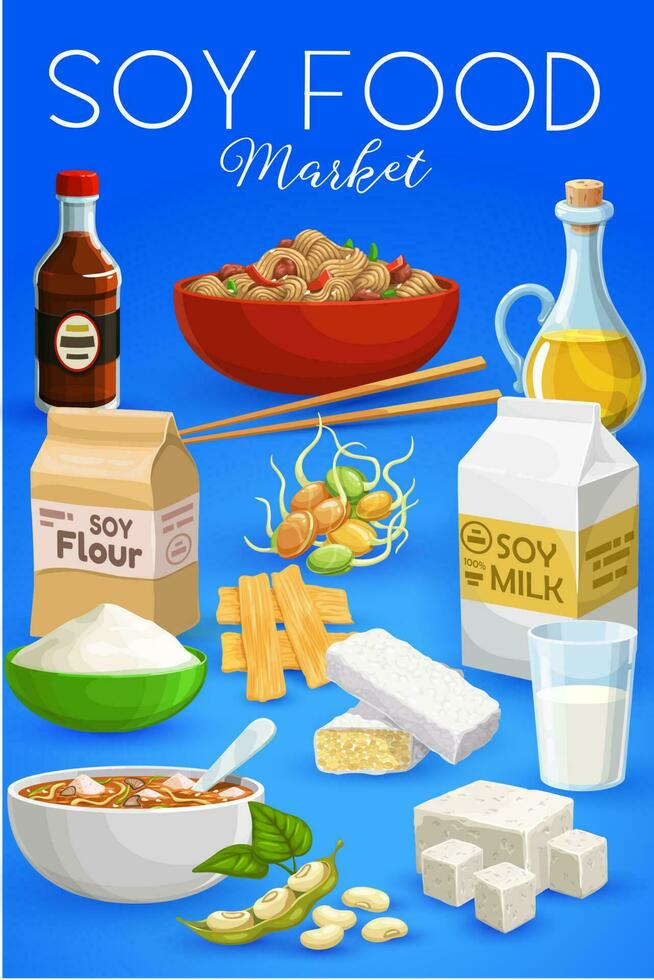 Soybean food vector soy products cartoon poster