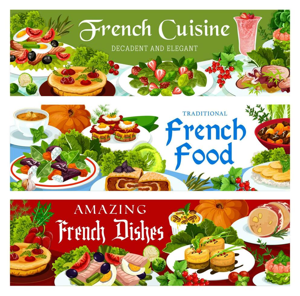 Francia cocina vector francés platos pancartas conjunto