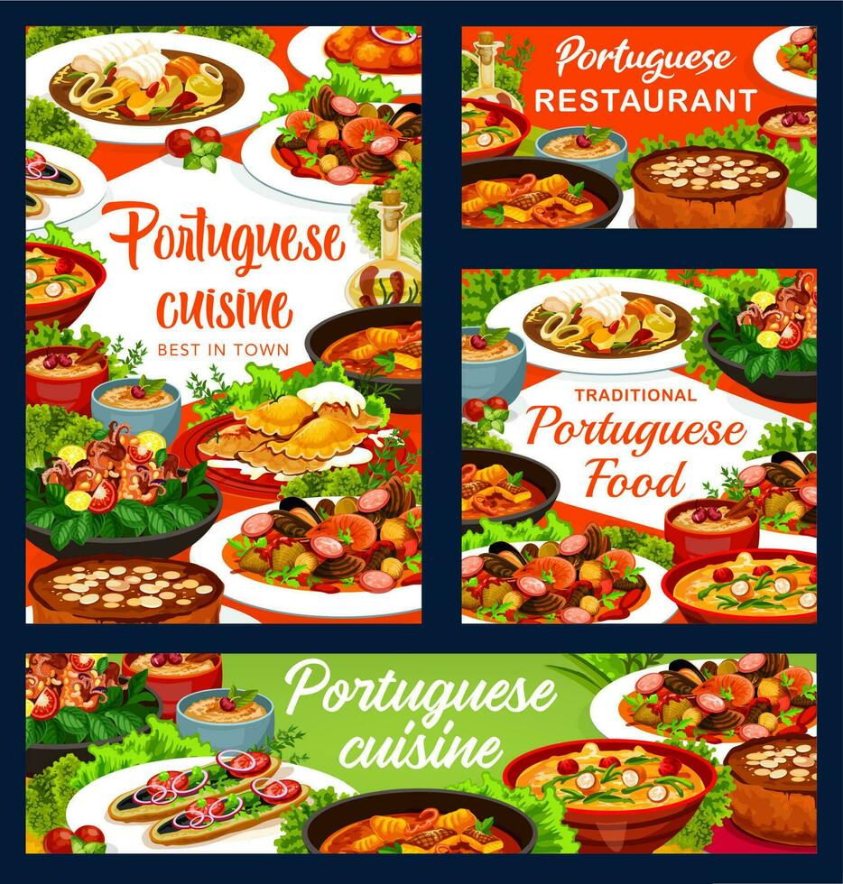 portugués cocina vector carteles, bandera conjunto
