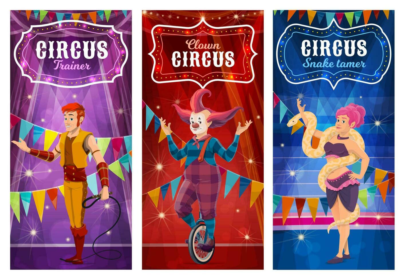 grande parte superior circo artistas intérpretes o ejecutantes, animadores carteles vector