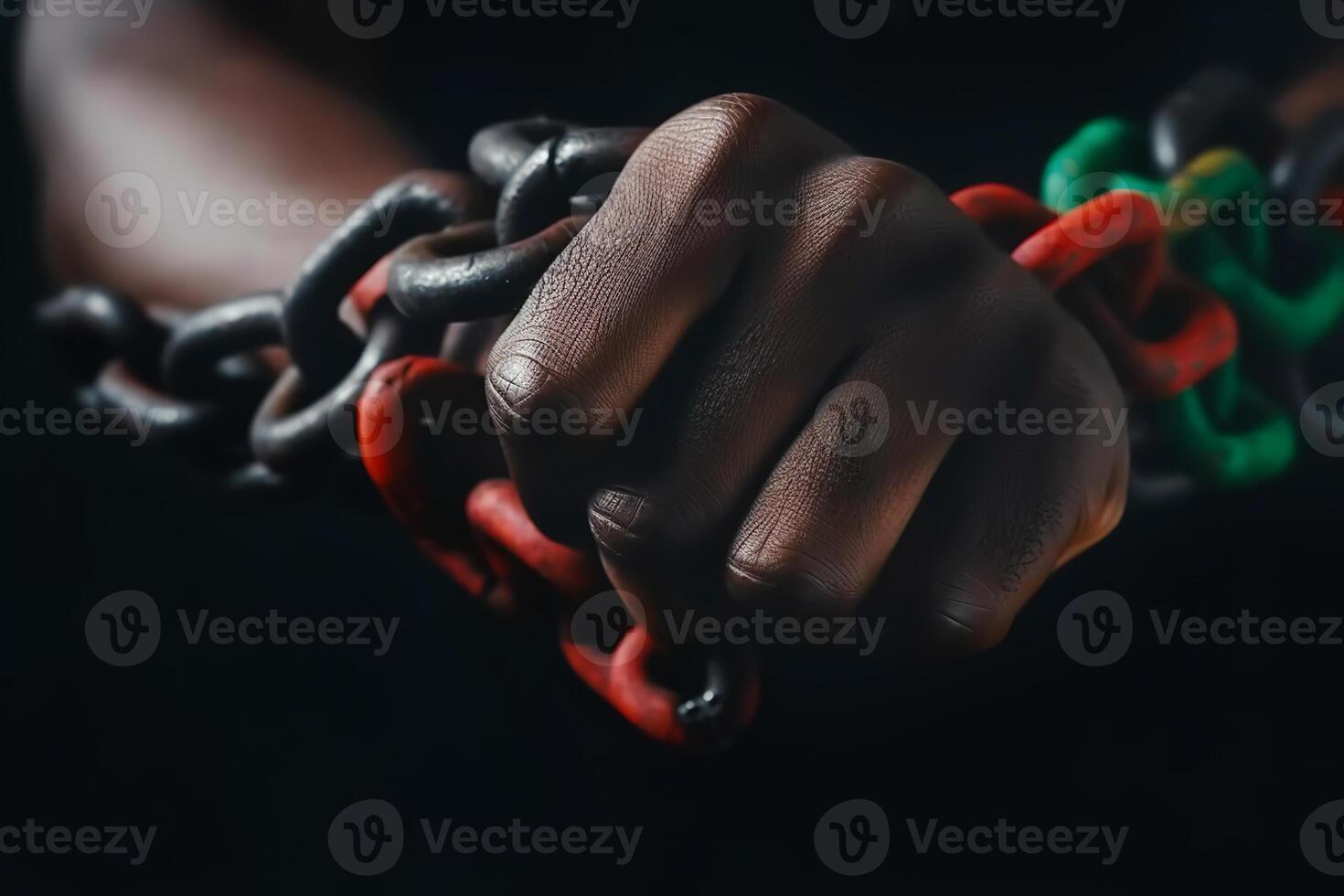 Uneteenth National Independence Day celebration concept. Hands are shackled with a red green chain. illustration photo