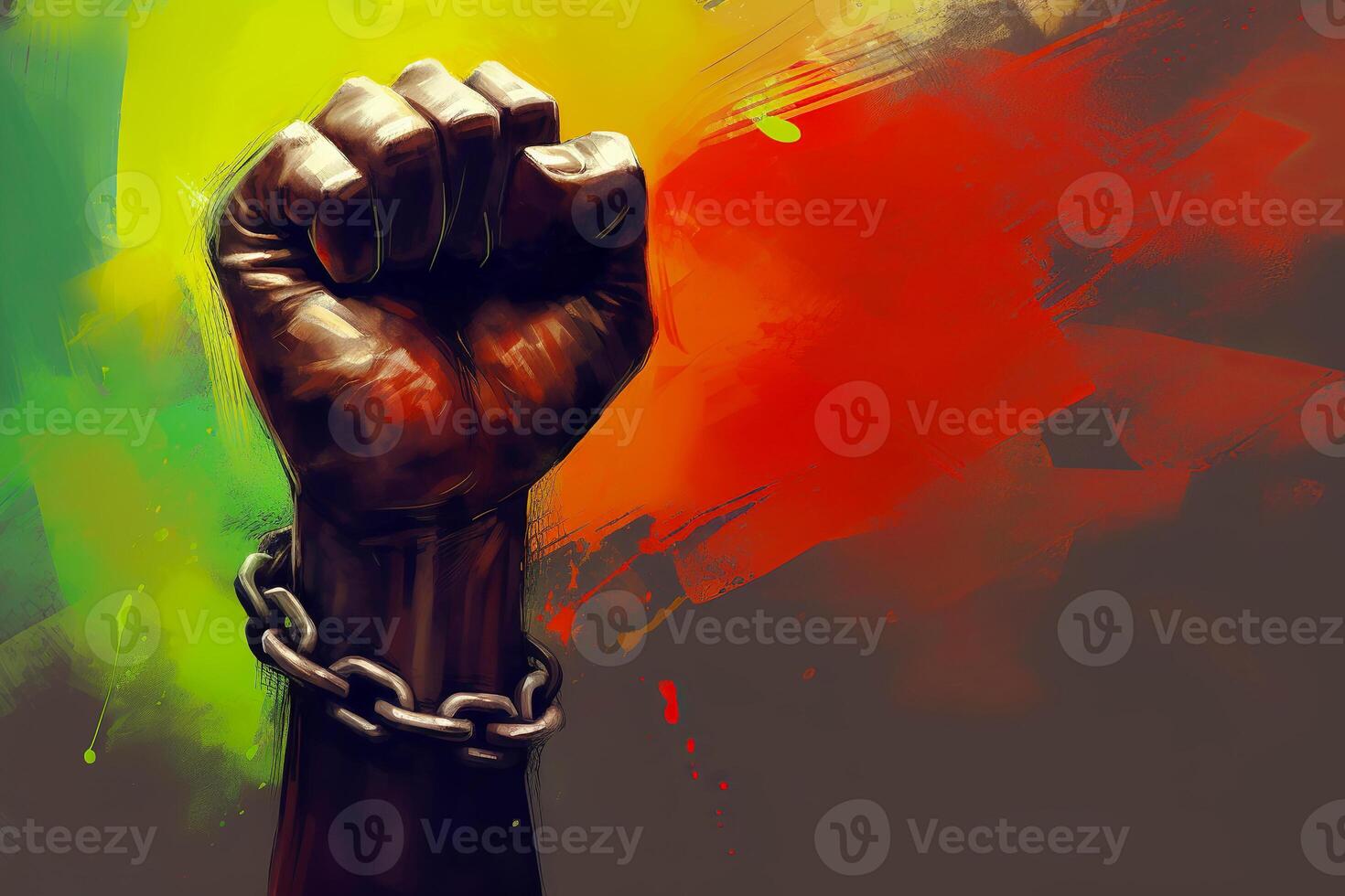 Uneteenth Independence Day concept. Fist in Three color Red black and Green. illustration photo
