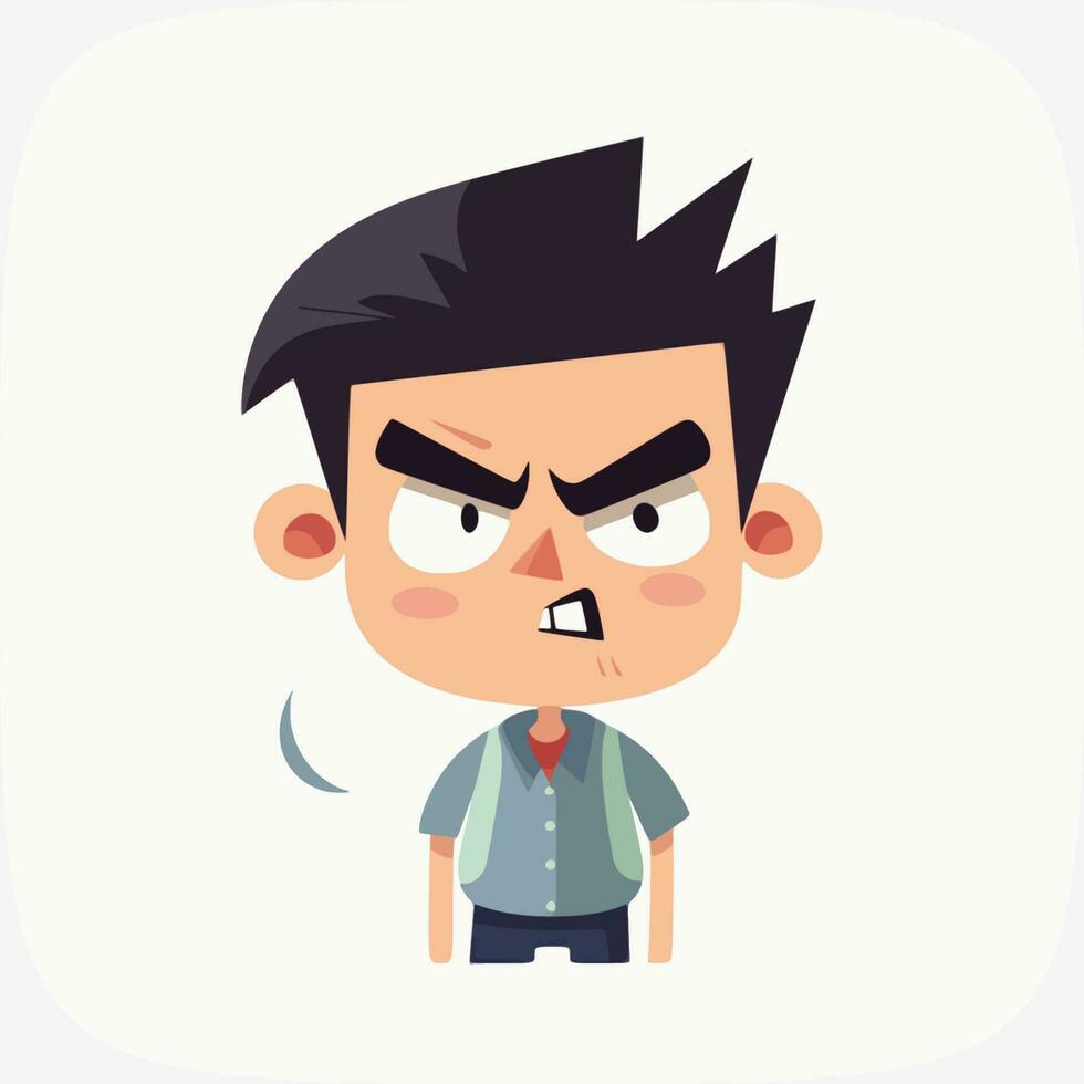 boy gets mad angry fighting and shouting expression, Vector illustration.