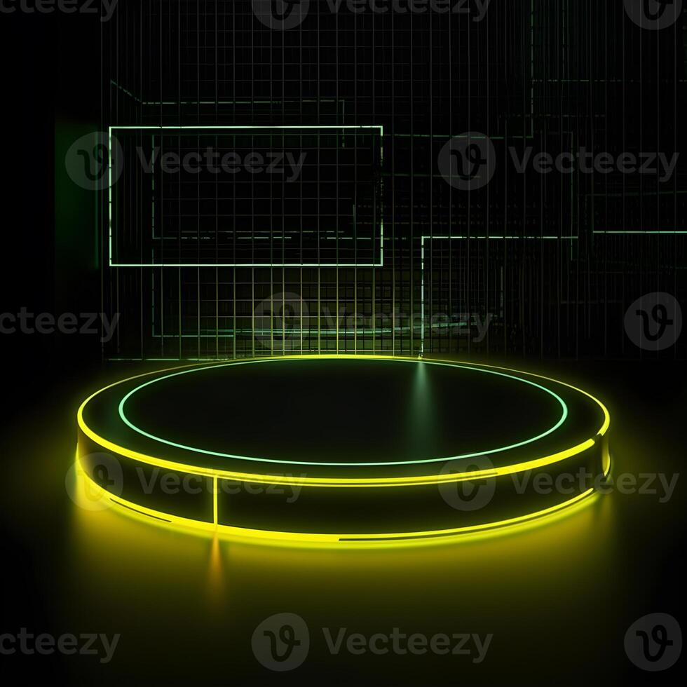 3d podium mockup with neon effect,stand product minimalist , photo