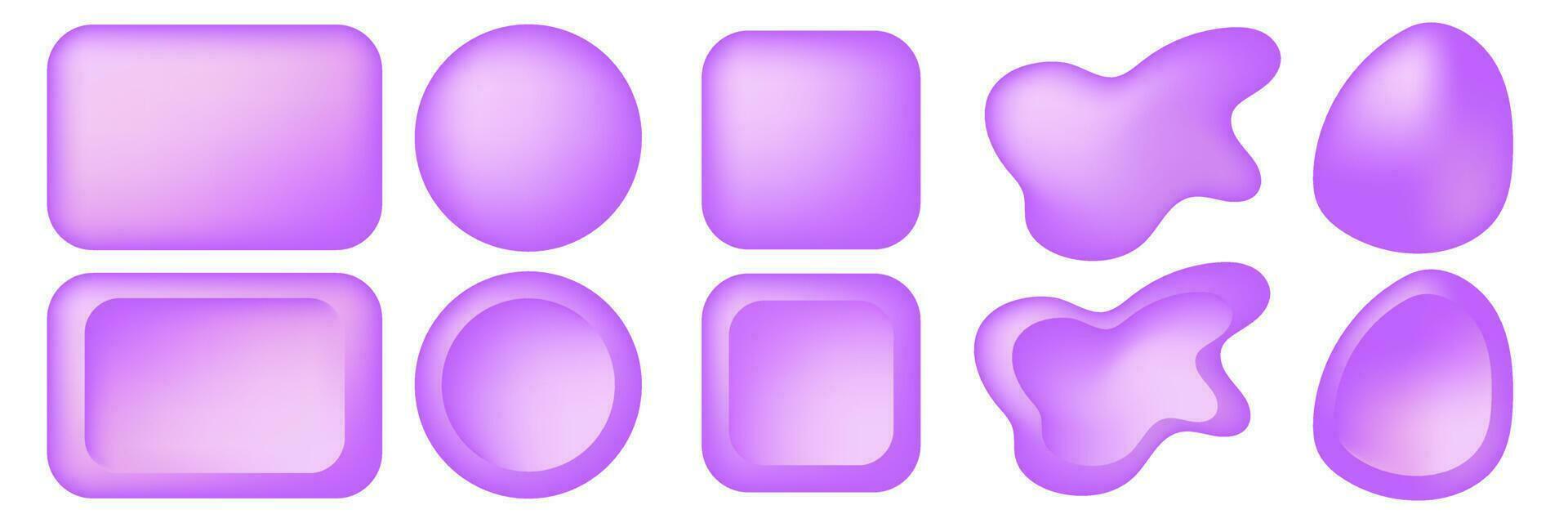 A set of 3d purple speech bubbles and abstract shapes. A set of vector bubbles with empty text of various forms, comments, dialogues. Mental clouds of different shapes, such as rectangle, ellipse