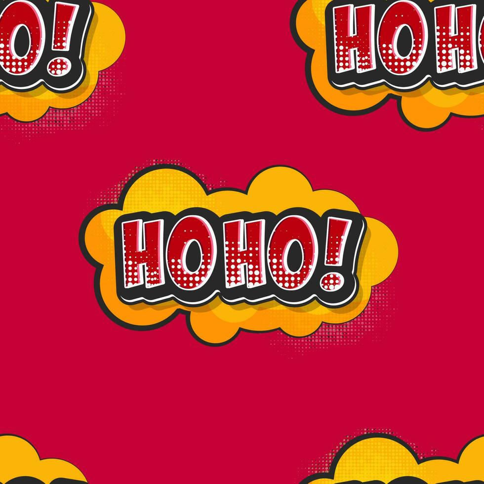 Repeat-less Sticker Style HO HO Font With Halftone Effect On Yellow And Pink Background. vector