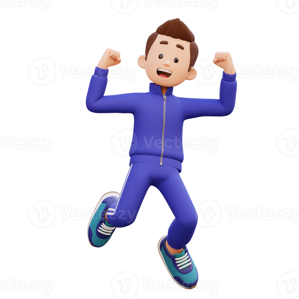 3d male character happy jumping png