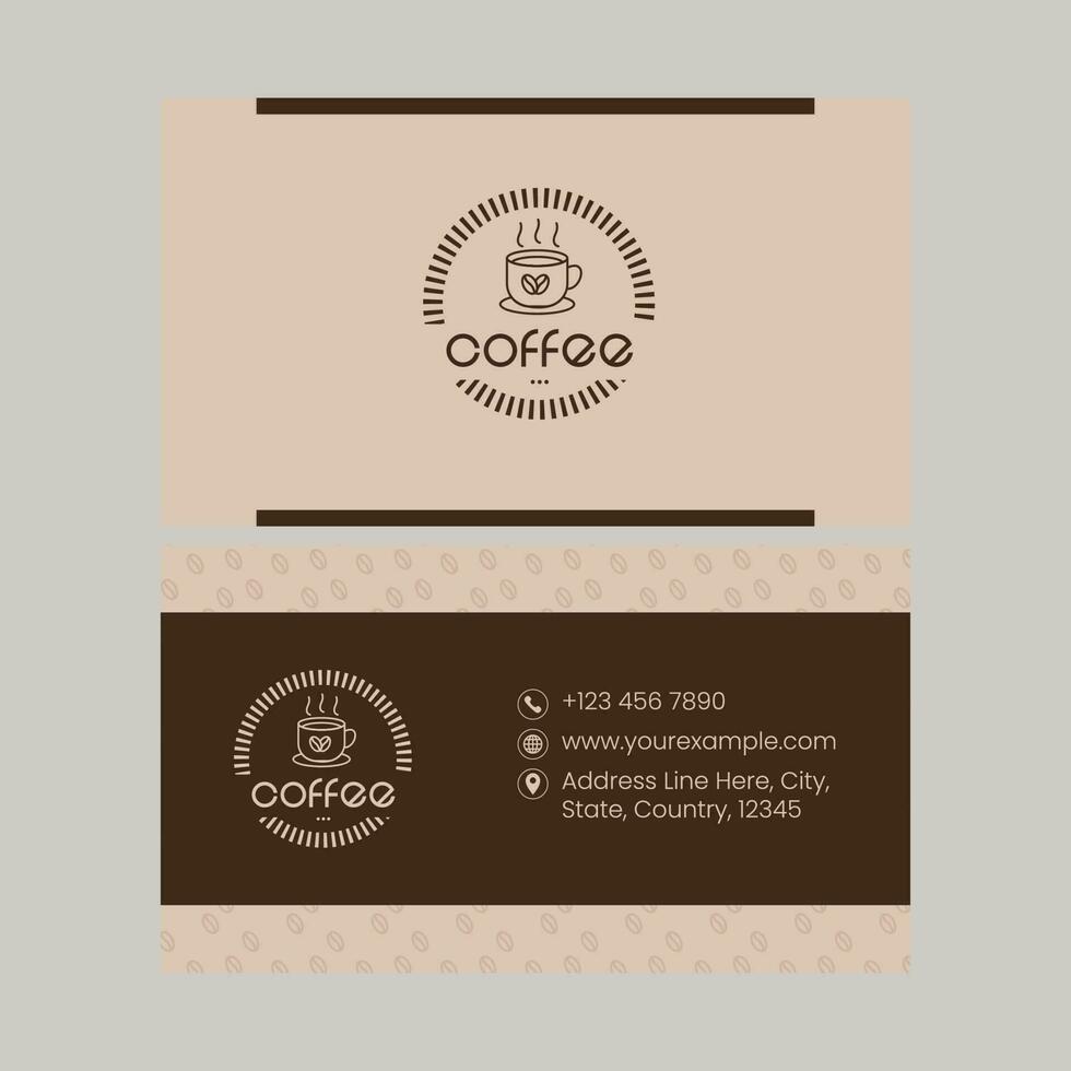 Coffee Shop Business Card With Double-Side In Brown Color. vector