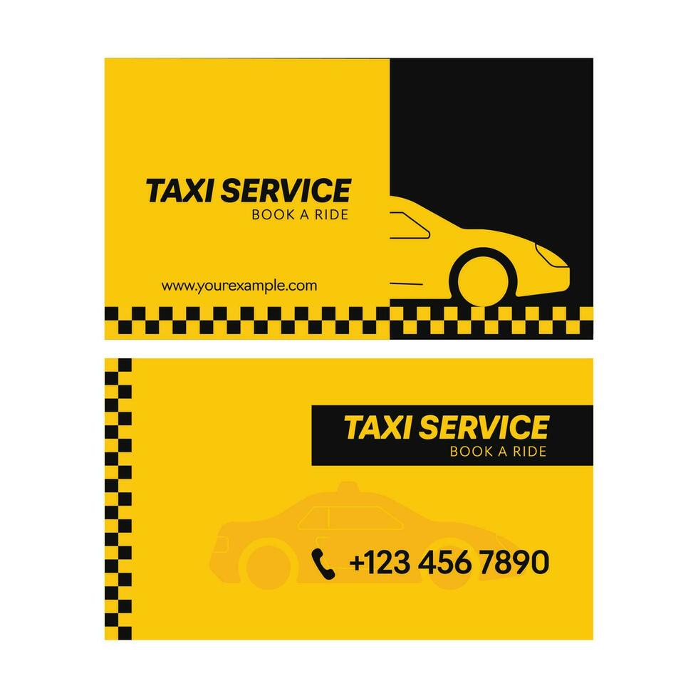 Taxi Service Business Card With Double-Side In Yellow And Black Color. vector