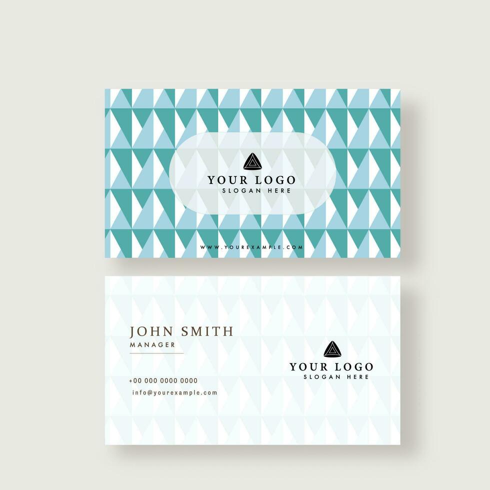 Double-Side Of Horizontal Business Card Template With Triangle Pattern In Blue And White Color. vector