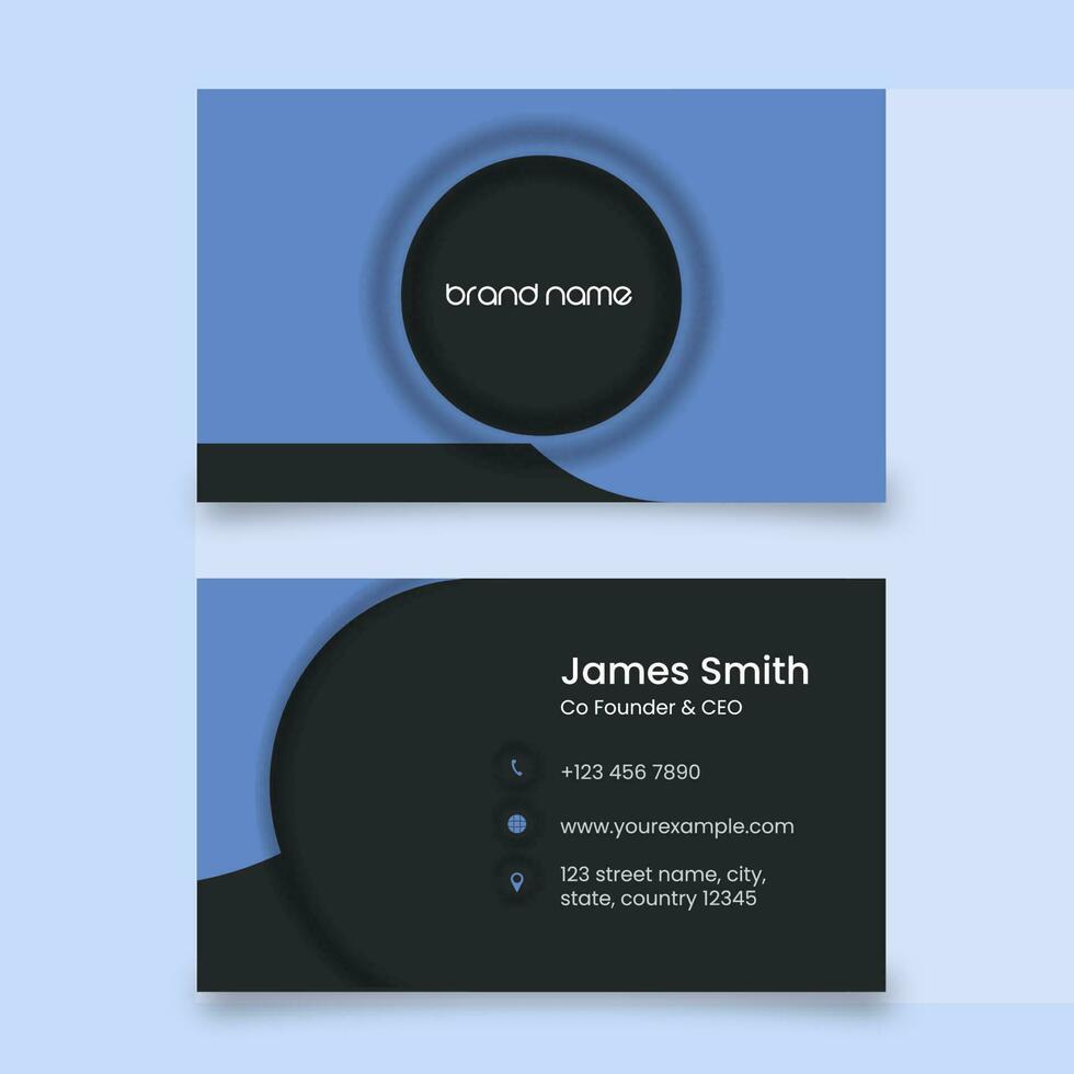 Double-Side Of Business Card Template Layout In Blue And Black Color. vector