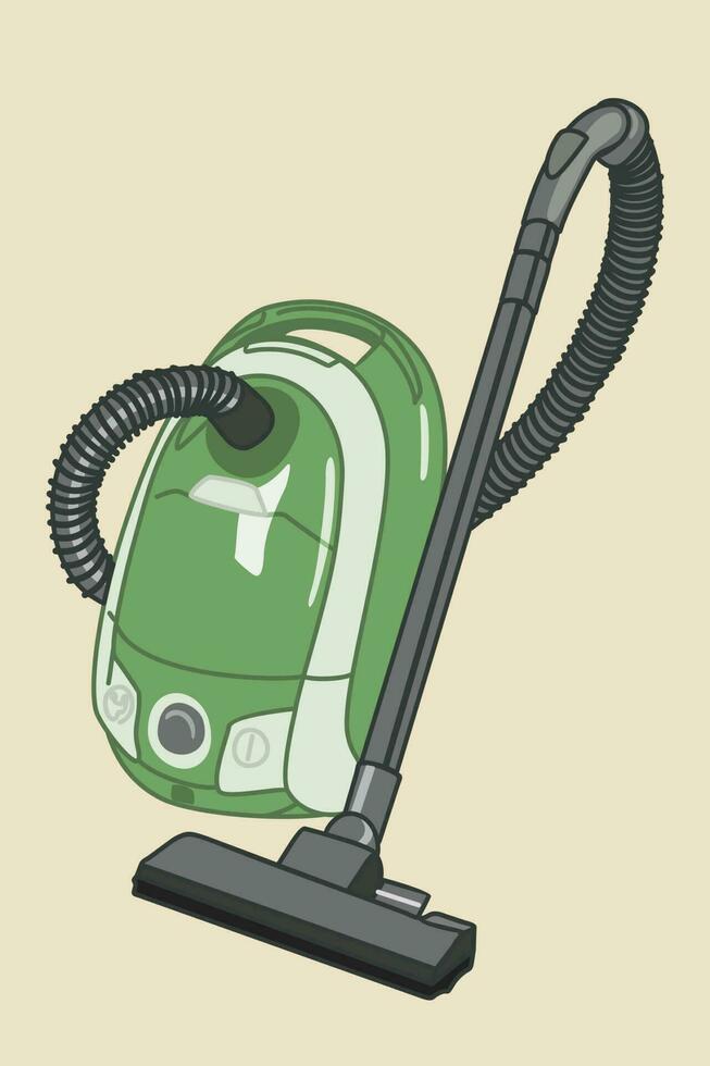 Vector isolated illustration of green vacuun cleaner.