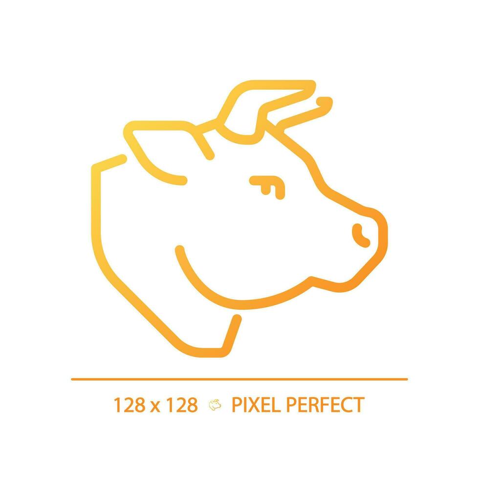 Beef pixel perfect gradient linear vector icon. Cattle ranching. Meat section. Cow head. Steak house. Deli product. Thin line color symbol. Modern style pictogram. Vector isolated outline drawing