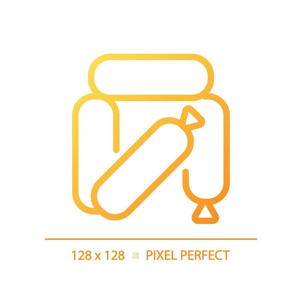 Sausage pixel perfect gradient linear vector icon. Meat product. Fast food. Pork bratwurst. Hot dog. Barbecue menu. Thin line color symbol. Modern style pictogram. Vector isolated outline drawing