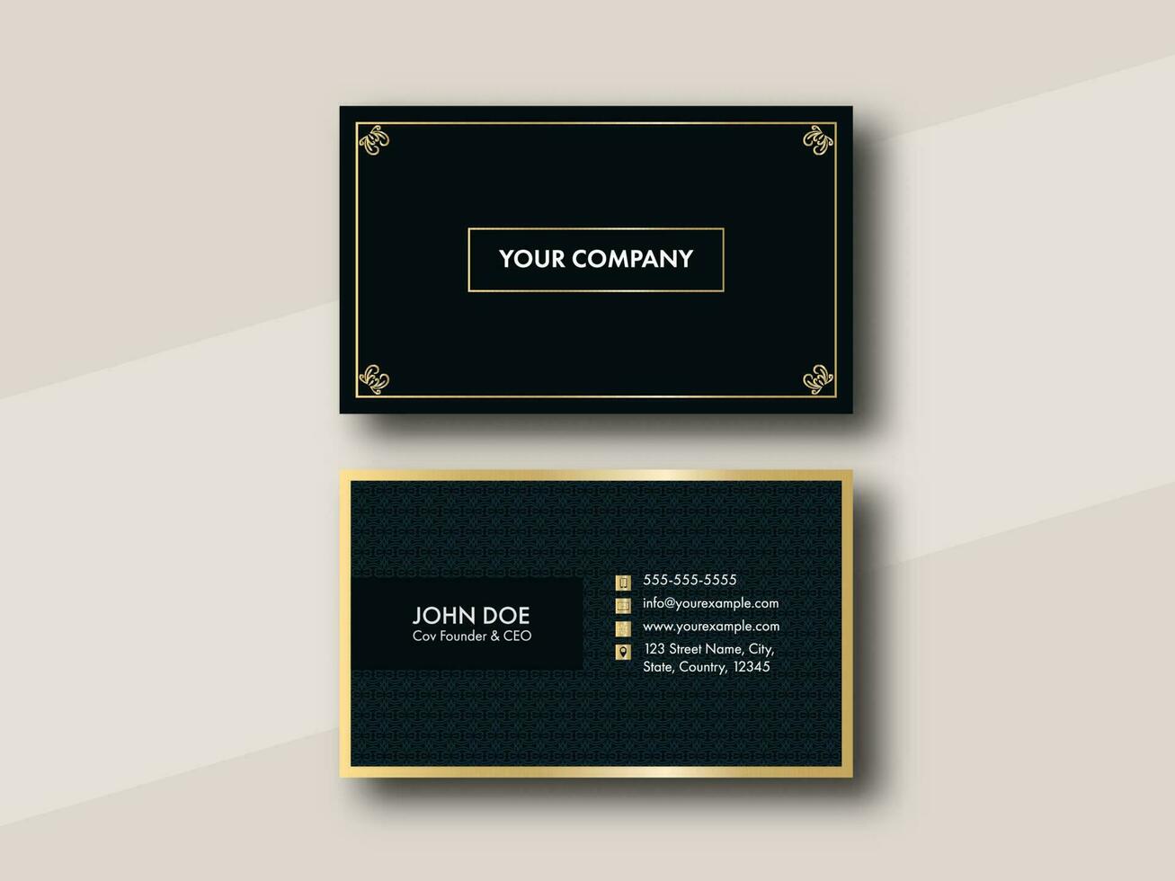 Elegant Business Card Design With Double-Side Presentation On Beige Background. vector
