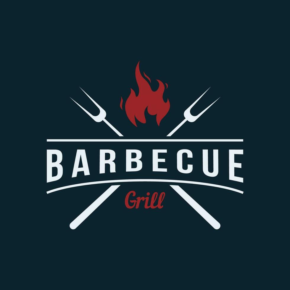 barbacoa caliente parrilla Clásico tipografía logo diseño con cruzado llamas y espátula. logo para restaurante, insignia, café y bar. vector