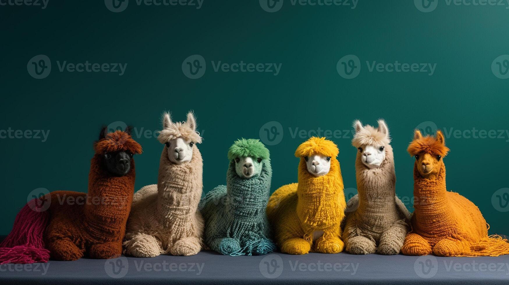 generativo ai, grupo de positivo diferente colores de alpacas o llamas, gracioso animales individualidad, independencia, pensar diferente, creativo idea, diversidad y inclusivo concepto. foto