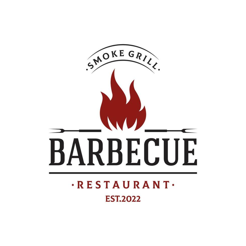 BBQ hot grill vintage typography Logo design with crossed flames and spatula. Logo for restaurant, badge,cafe and bar. vector