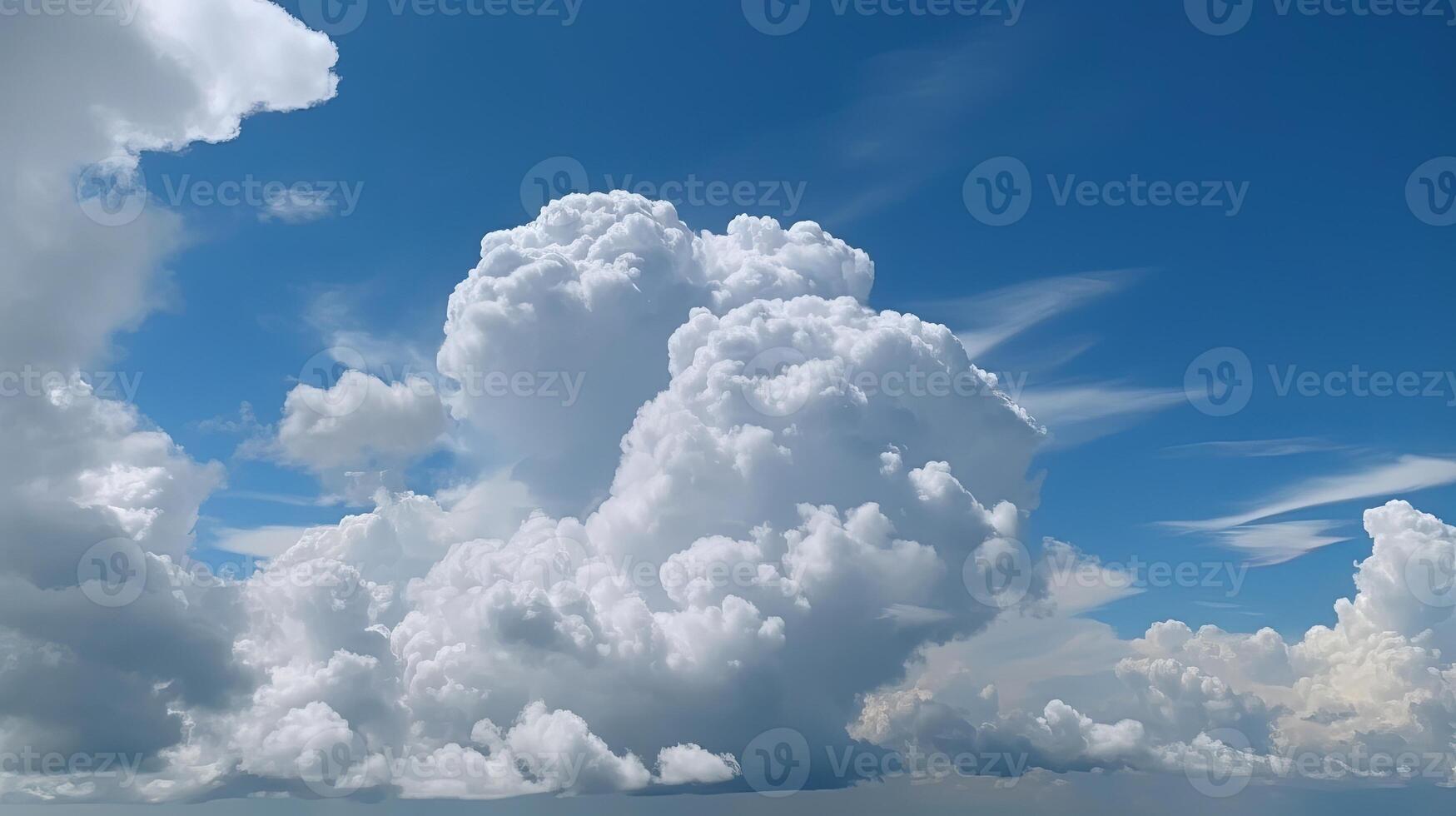 Blue sky with particular clouds. See over the clouds.summer blue sky cloud incline light white foundation. photo