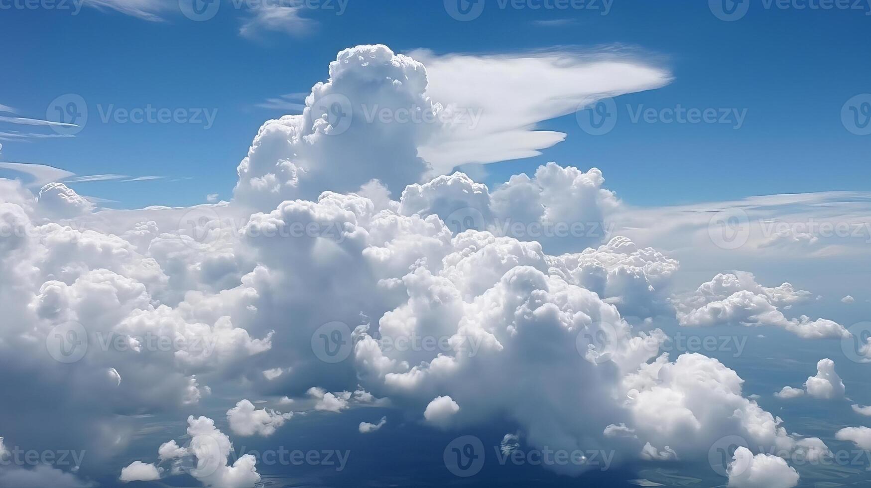 Blue sky with numerous clouds. See over the clouds.summer blue sky cloud incline light white foundation. photo