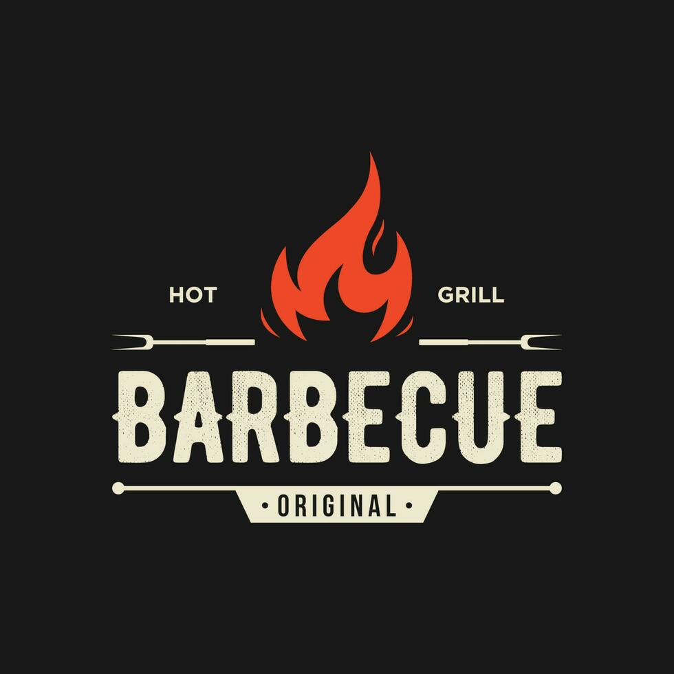 BBQ hot grill vintage typography Logo design with crossed flames and spatula. Logo for restaurant, badge,cafe and bar. vector