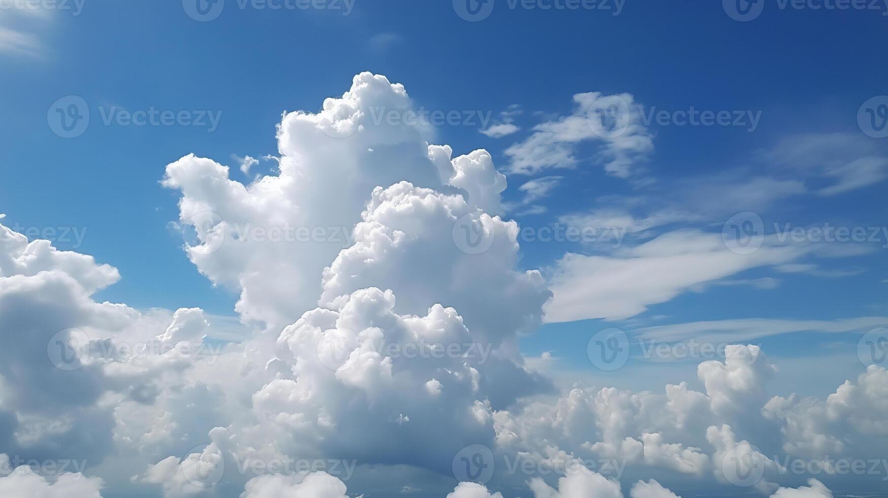 Blue sky with specific clouds. See over the clouds.summer blue sky cloud slant light white establishment. photo