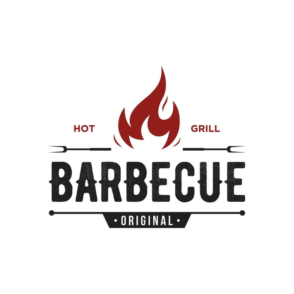 barbacoa caliente parrilla Clásico tipografía logo diseño con cruzado llamas y espátula. logo para restaurante, insignia, café y bar. vector