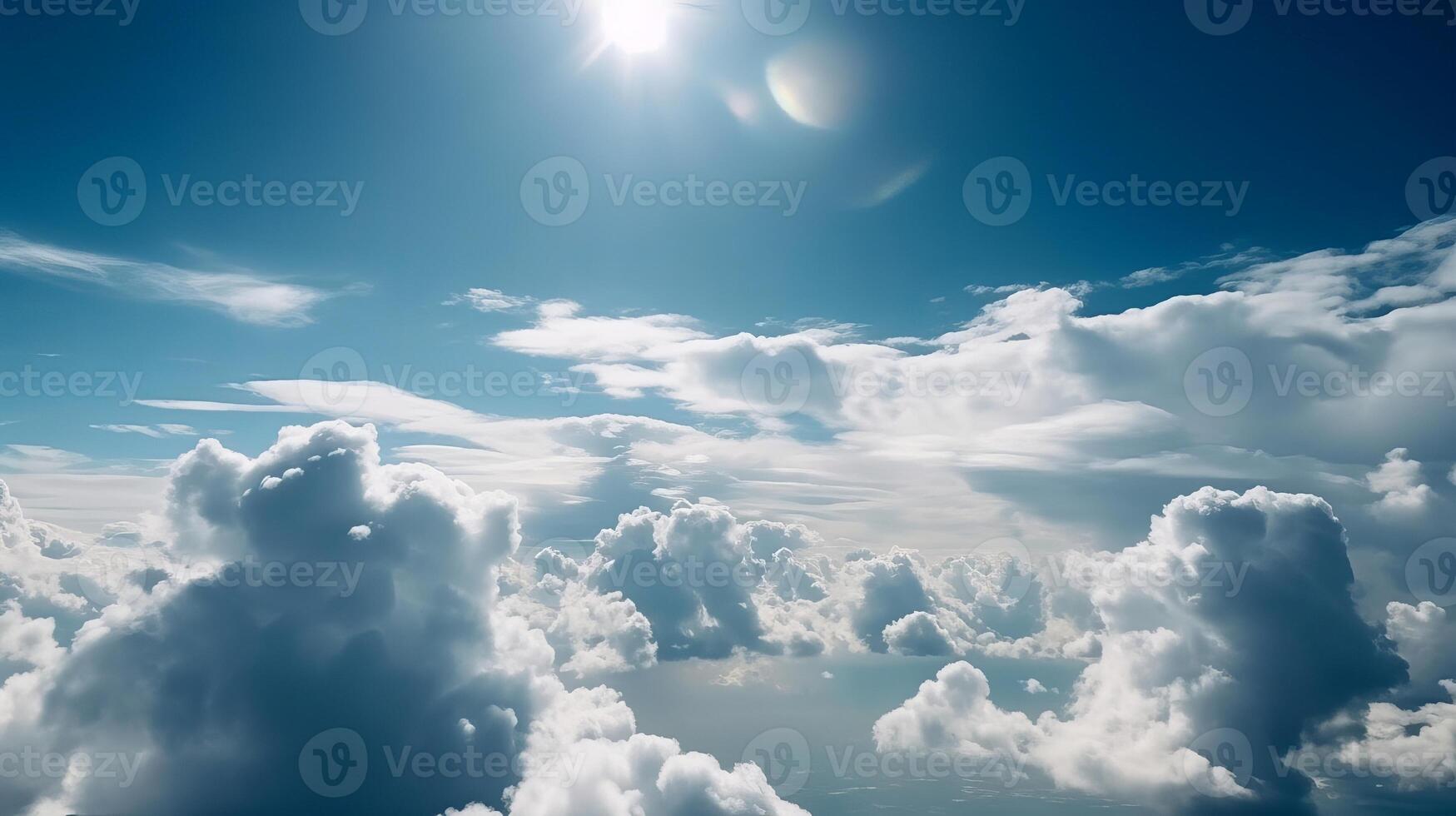 Blue sky with many clouds. See over the clouds.summer blue sky cloud slant light white establishment. photo