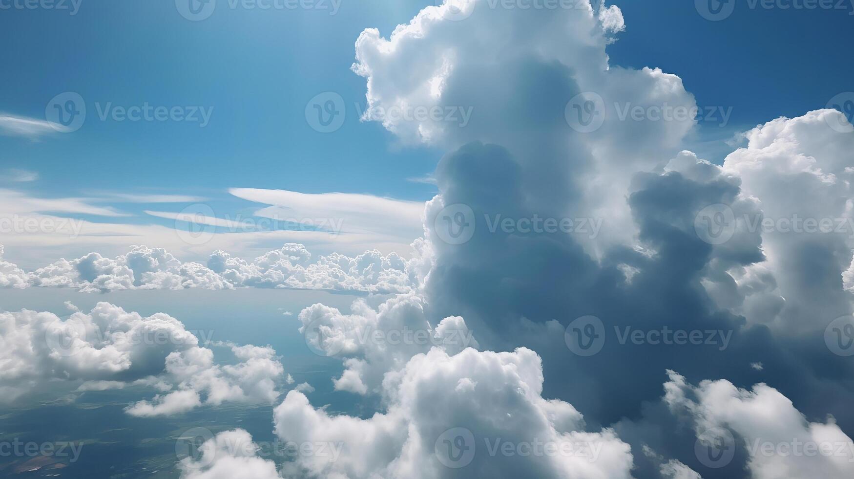 Blue sky with specific clouds. See over the clouds.summer blue sky cloud slant light white establishment. photo
