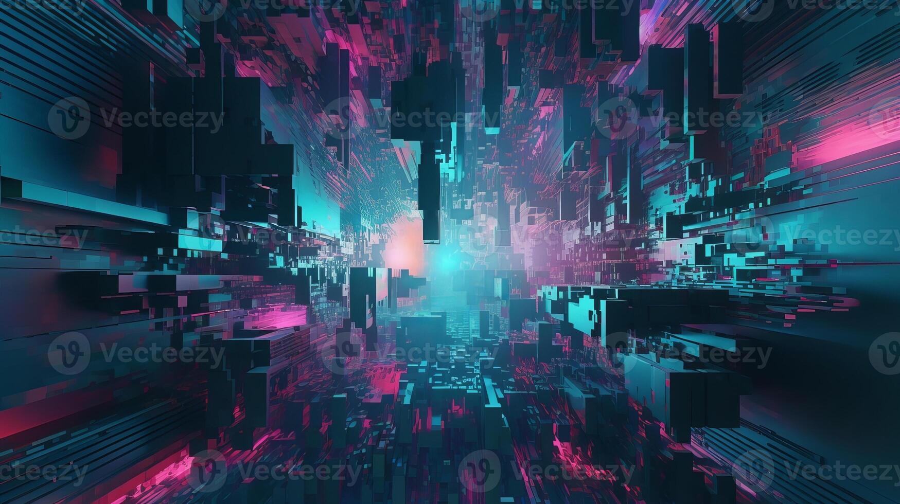 Inquisitively blue, mint and pink establishment with joining computerized glitch and mutilation impact. photo
