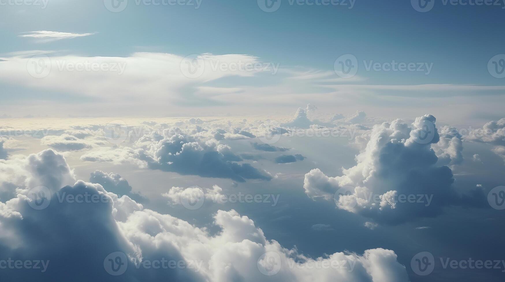 Blue sky with specific clouds. See over the clouds.summer blue sky cloud slant light white establishment. photo