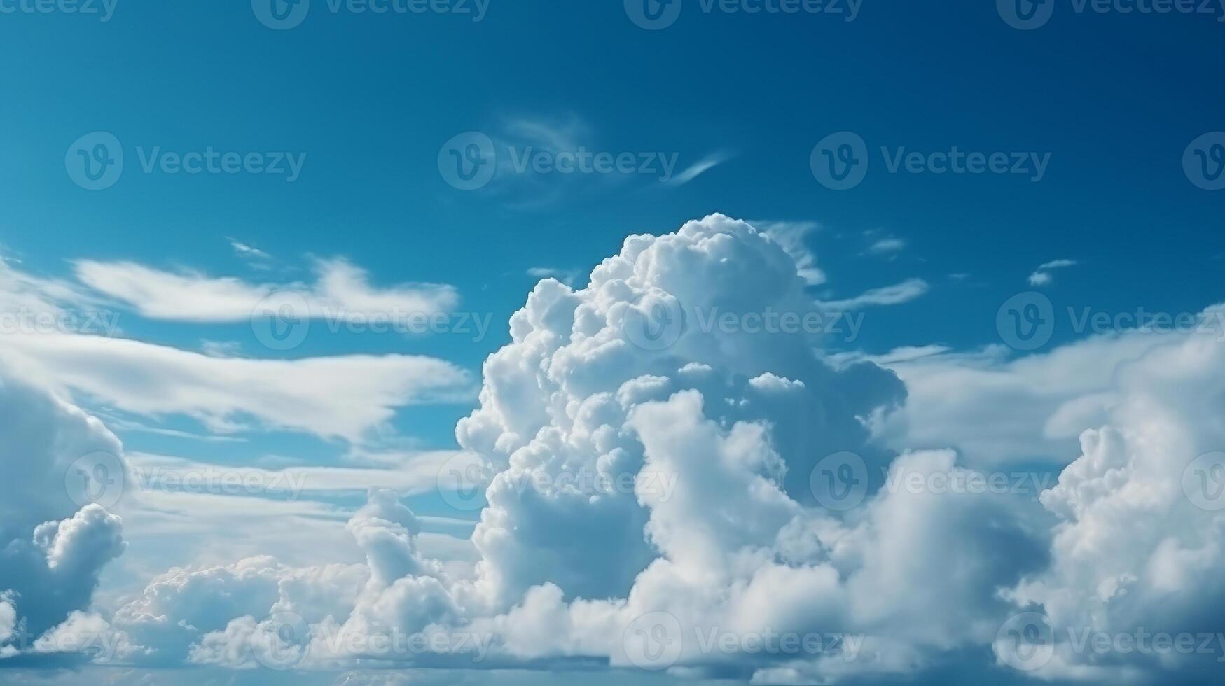 Blue sky with specific clouds. See over the clouds.summer blue sky cloud slant light white establishment. photo