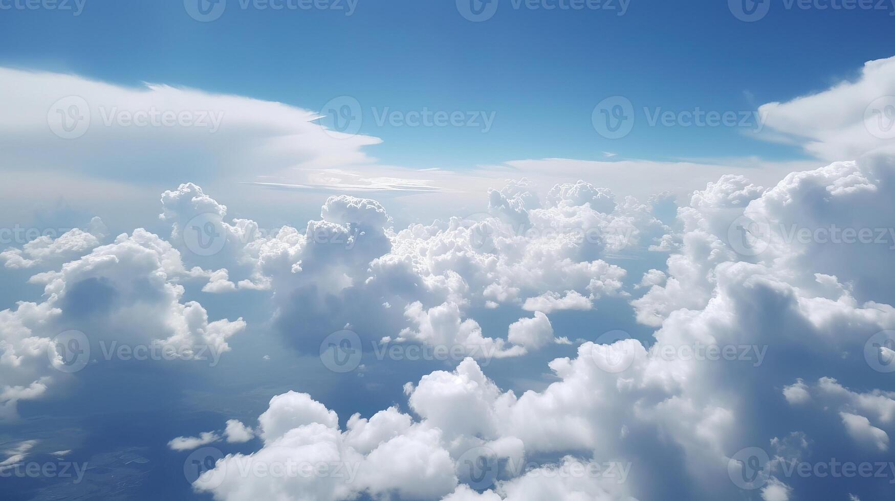 Blue sky with specific clouds. See over the clouds.summer blue sky cloud slant light white establishment. photo