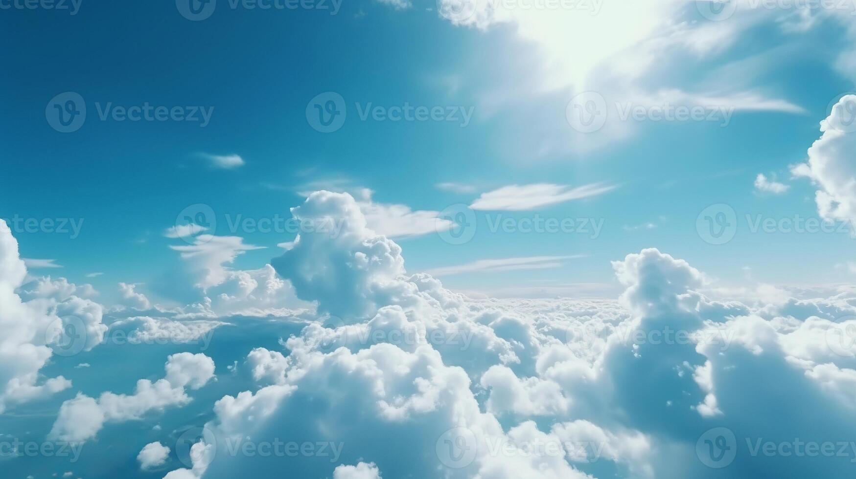 Blue sky with specific clouds. See over the clouds.summer blue sky cloud slant light white establishment. photo