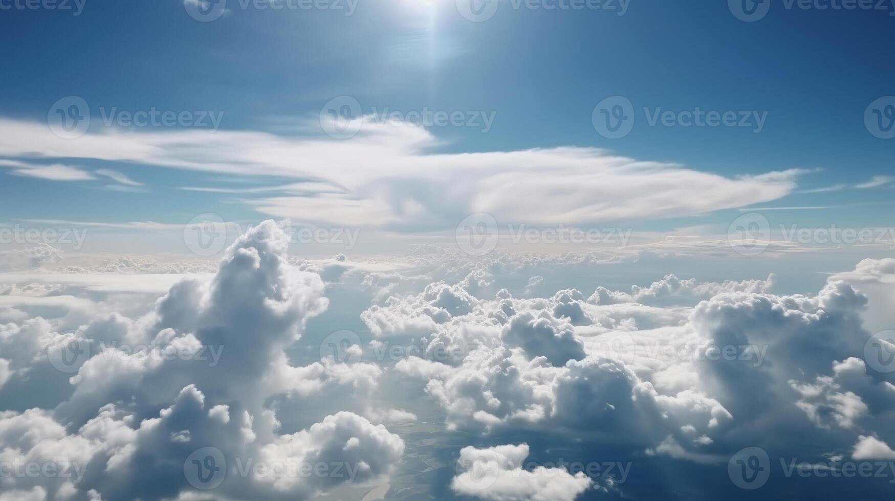 Blue sky with particular clouds. See over the clouds.summer blue sky cloud incline light white foundation. photo