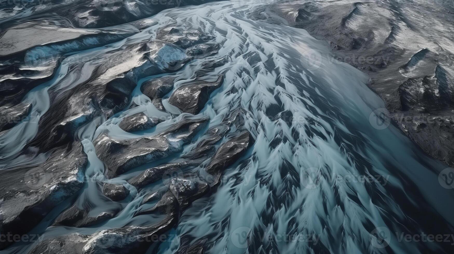 A chilly conduit from over. Ethereal photo of the stream streams from Icelandic chilly masses.