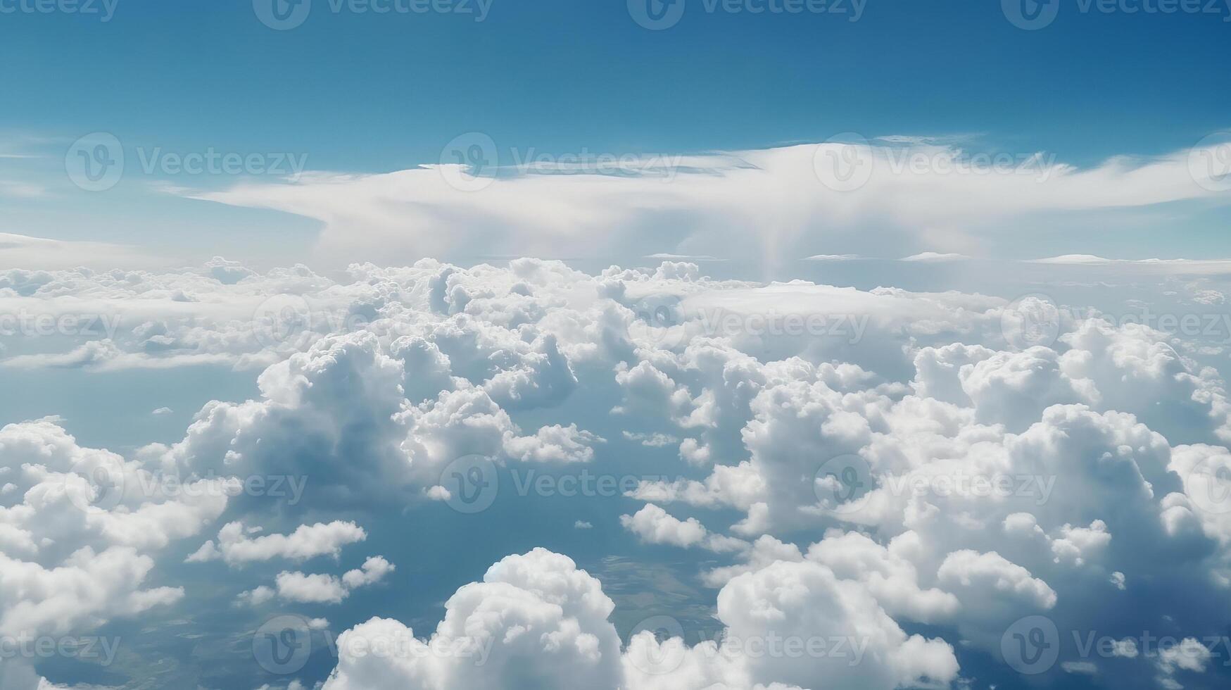 Blue sky with particular clouds. See over the clouds.summer blue sky cloud incline light white foundation. photo