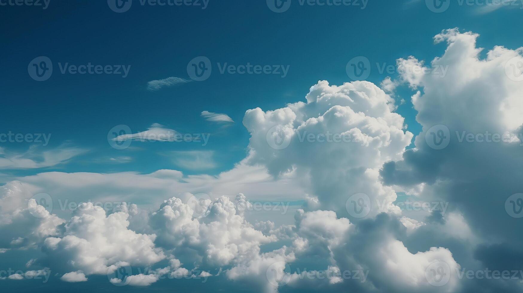 Blue sky with particular clouds. See over the clouds.summer blue sky cloud incline light white foundation. photo