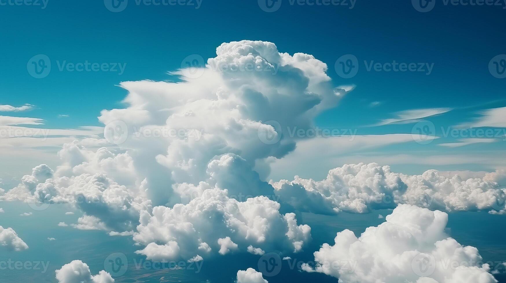Blue sky with specific clouds. See over the clouds.summer blue sky cloud slant light white establishment. photo