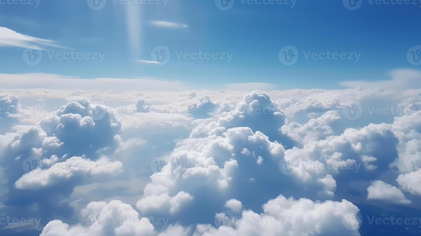 Blue sky with particular clouds. See over the clouds.summer blue sky cloud incline light white foundation. photo