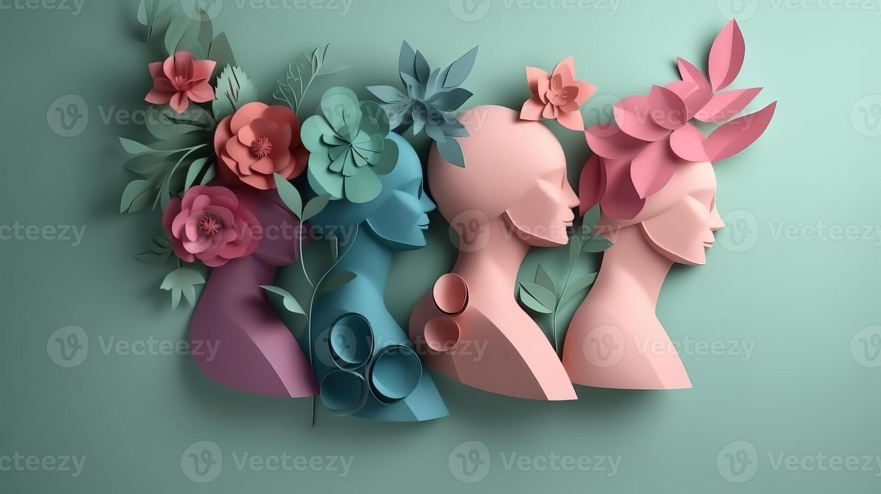 Paper craftsmanship , Cheerful women's day 8 walk with ladies of confining chart of make , women's day specials offer deal wording depended. photo