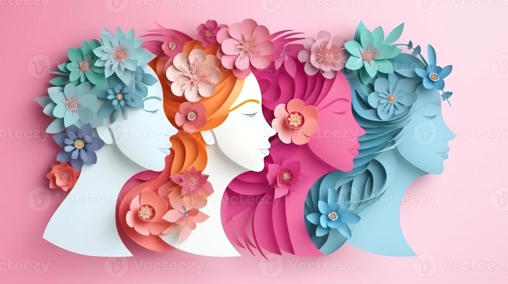 Paper craftsmanship , Cheerful women's day 8 walk with women of isolating chart of make , women's day specials offer bargain wording consigned. photo