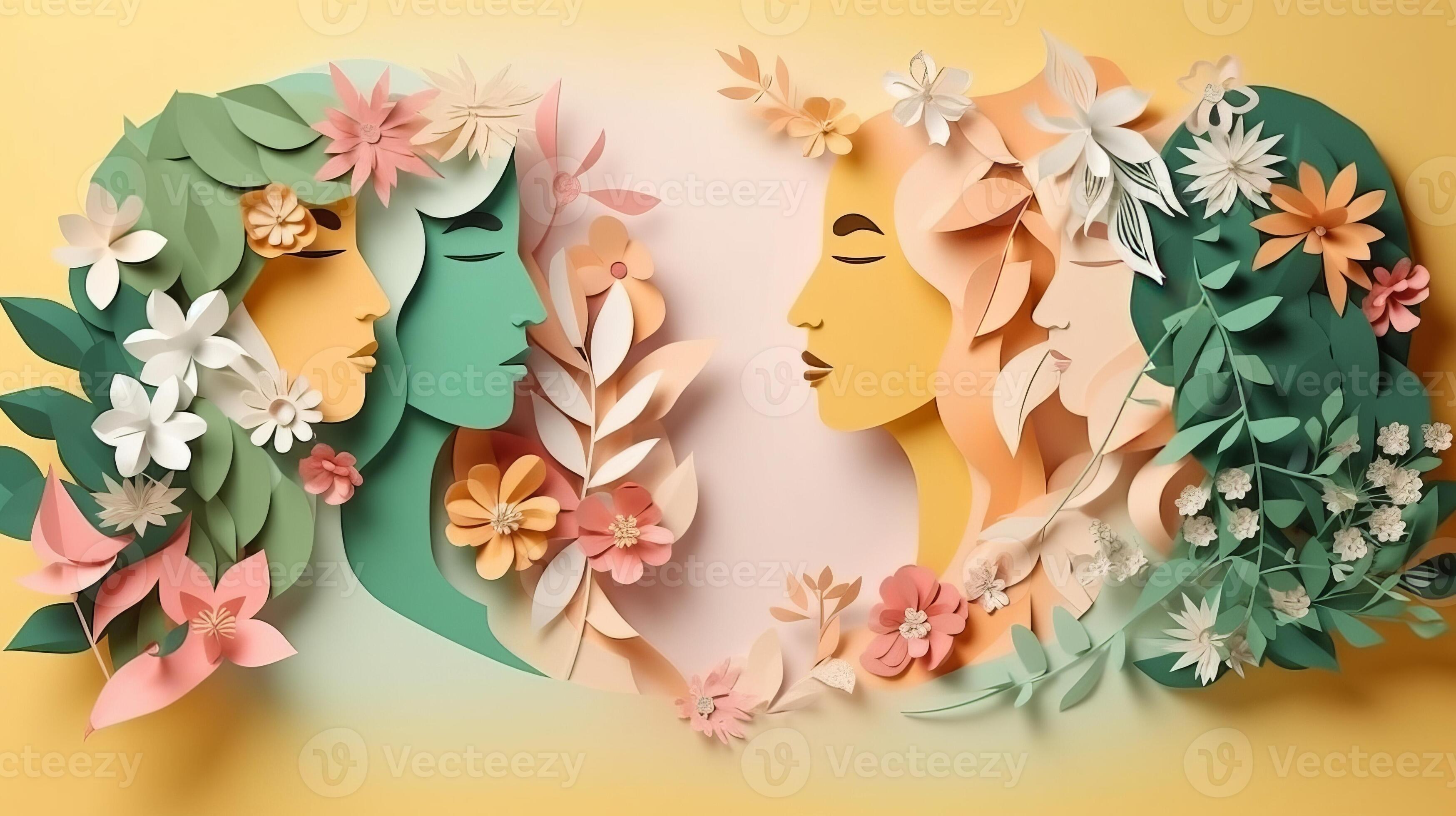 Paper craftsmanship , Cheerful women's day 8 walk with women of isolating  chart of make , women's day specials offer bargain wording depended. AI  Generated 23590872 Stock Photo at Vecteezy