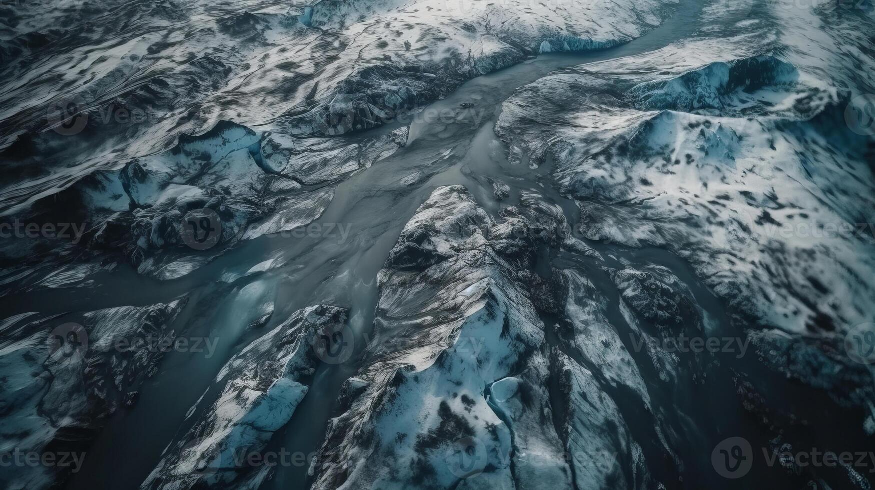 A chilly conduit from over. Ethereal photo of the stream streams from Icelandic chilly masses.