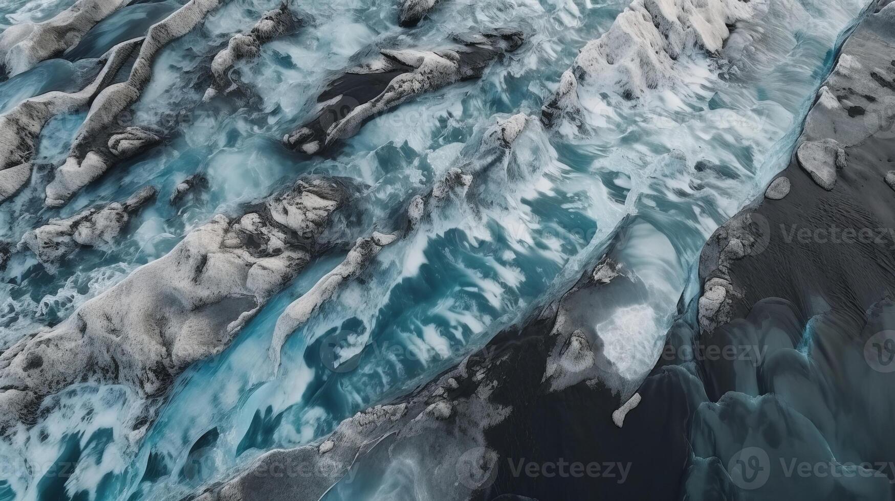 A chilly conduit from over. Ethereal photo of the stream streams from Icelandic chilly masses.
