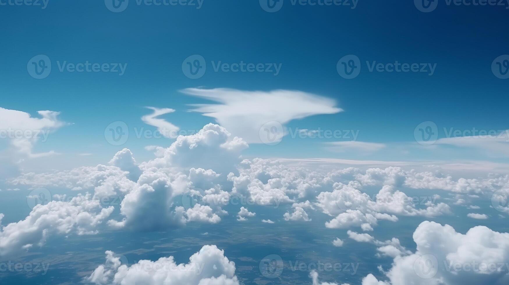 Blue sky with particular clouds. See over the clouds.summer blue sky cloud incline light white foundation. photo
