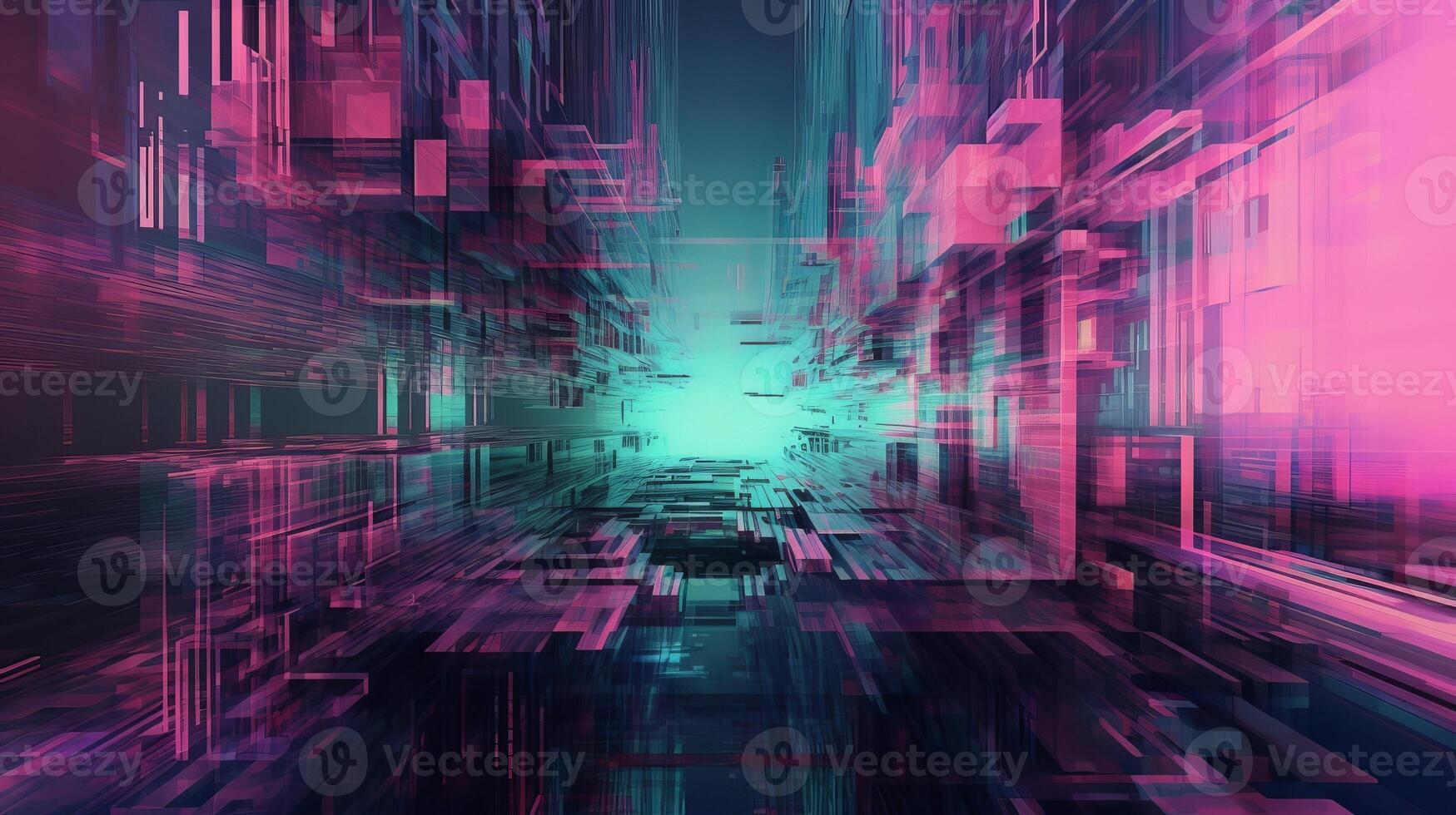 Inquisitively blue, mint and pink establishment with joining computerized glitch and mutilation affect. photo