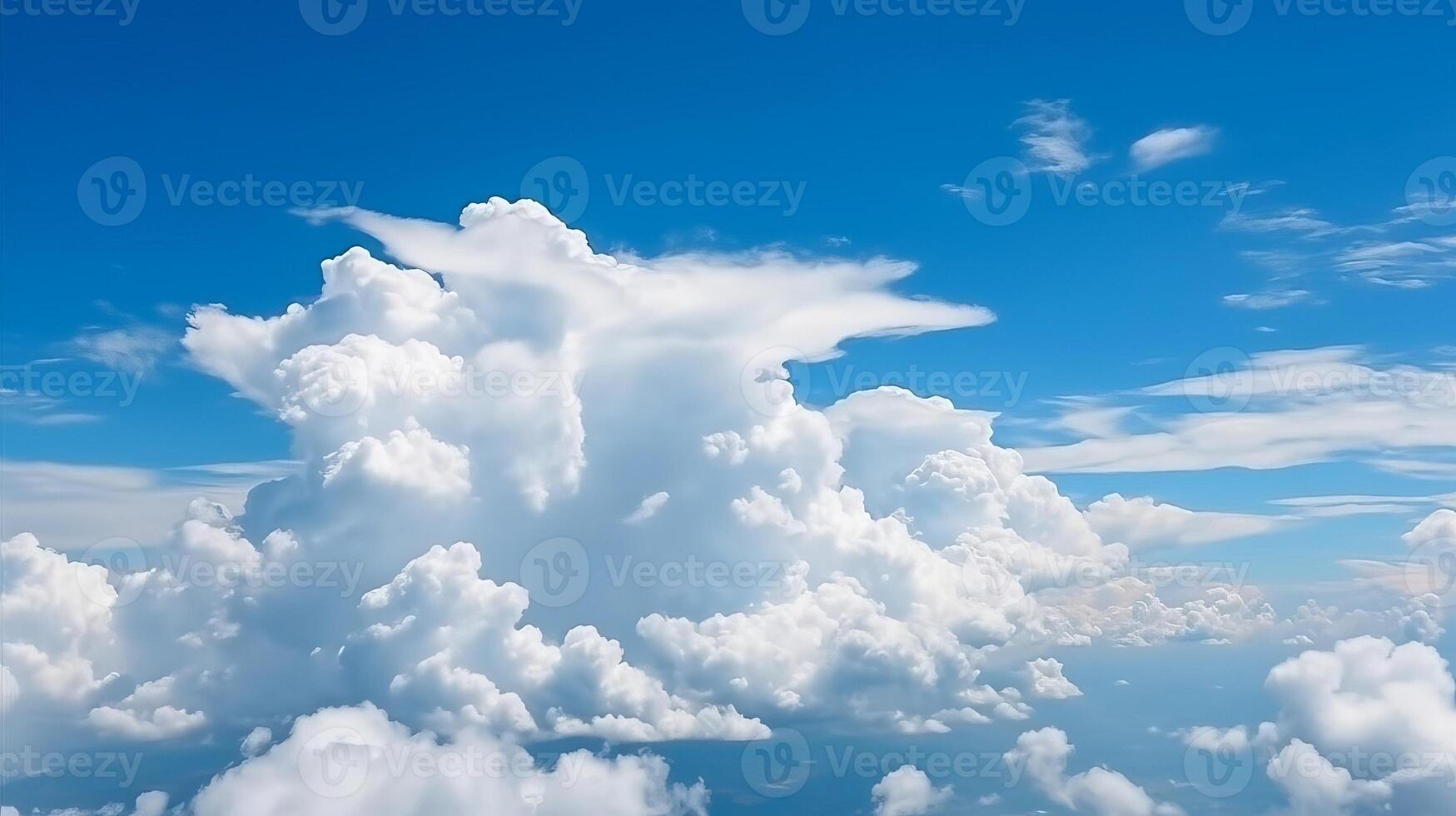 Blue sky with specific clouds. See over the clouds.summer blue sky cloud slant light white establishment. photo