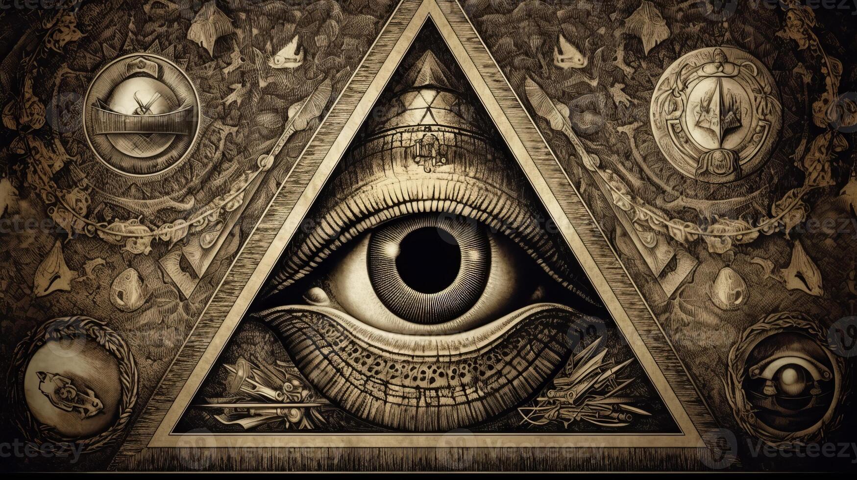 photo Sign Illuminati. freemasonry. The masonic square. All seeing eye in sacred geometry triangle.