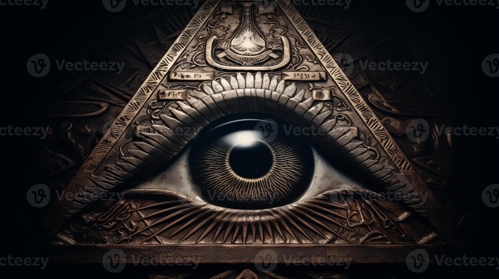 photo Sign Illuminati. freemasonry. The masonic square. All seeing eye in favored geometry triangle.